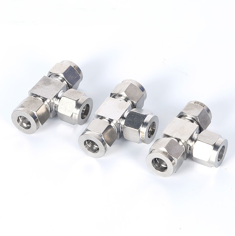 SS304 Stainless Steel Double Ferrule Equal Union Tee Three Way Compression Tube Fitting